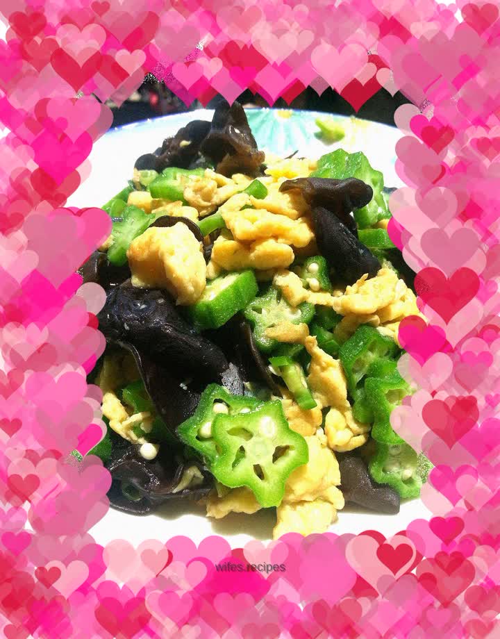 Okra, black fungus, scrambled eggs