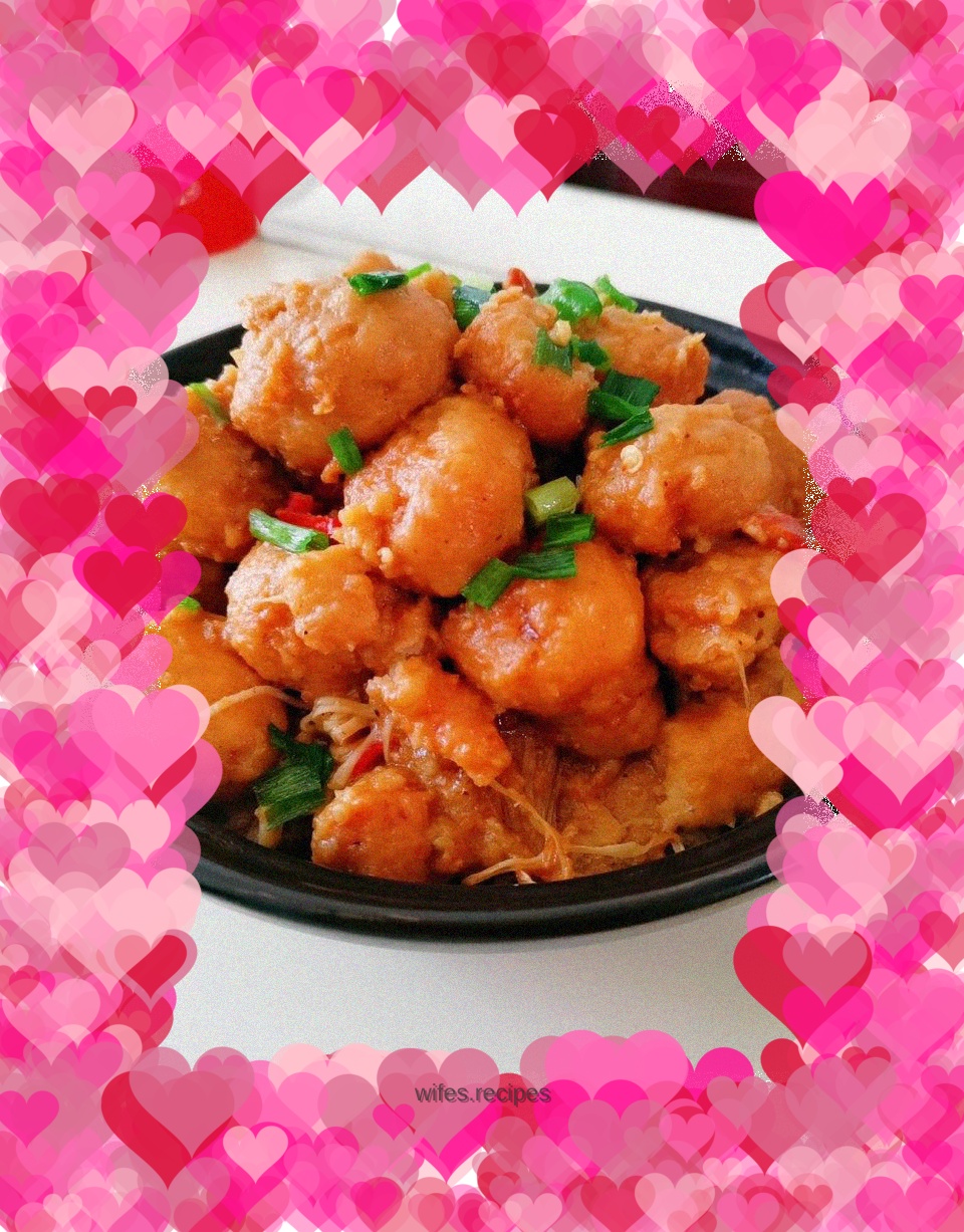 Roasted Lotus Root Meatballs with Enoki Mushrooms