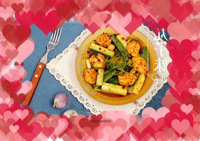 Hand patted cucumber mixed with cuttlefish balls