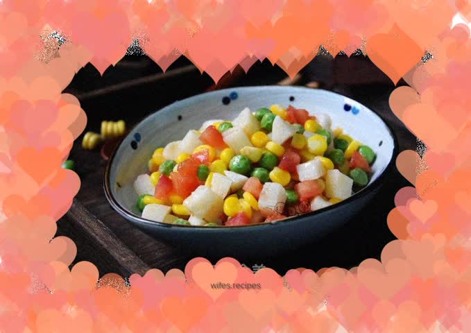 Stir-fried peas with tomatoes and corn