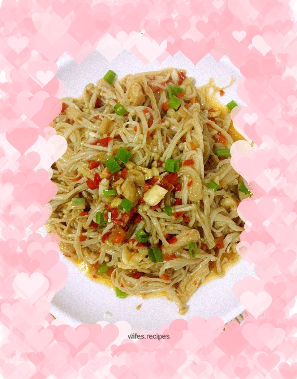 Stir-fried Enoki Mushrooms with Chopped Peppers