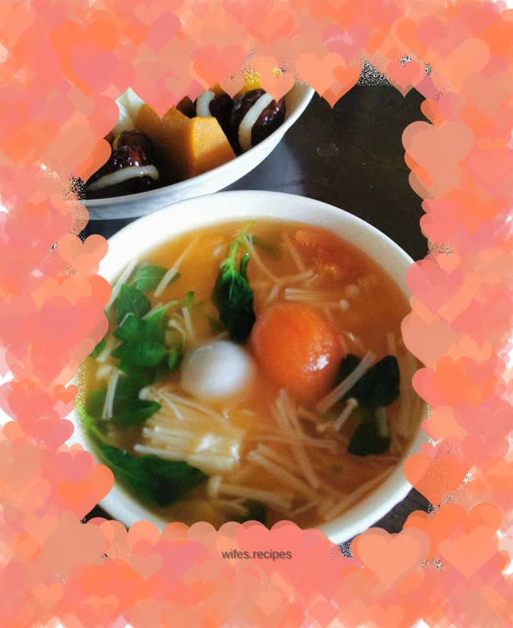 Enoki Mushroom, Tomato and Lily Soup