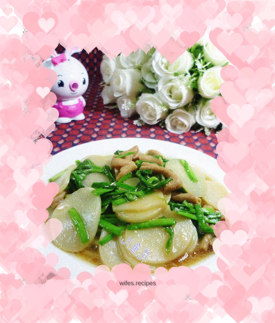 Fried rice cake with green garlic and goose intestines