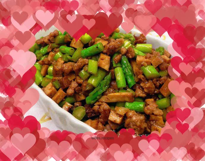 Fried Dried Tofu with Asparagus in Fried Sauce ♥ Minced Pork with Rice 6