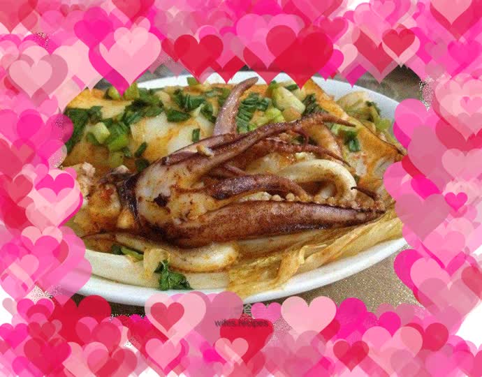 Grilled squid roll with enoki mushrooms