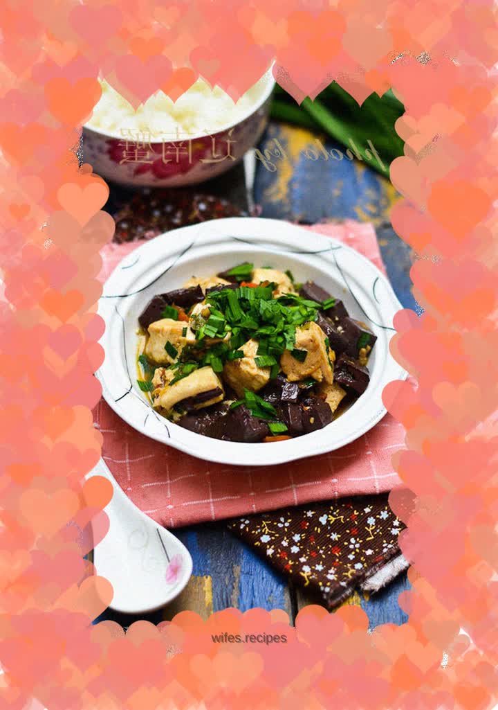 Braised red and white tofu with leeks