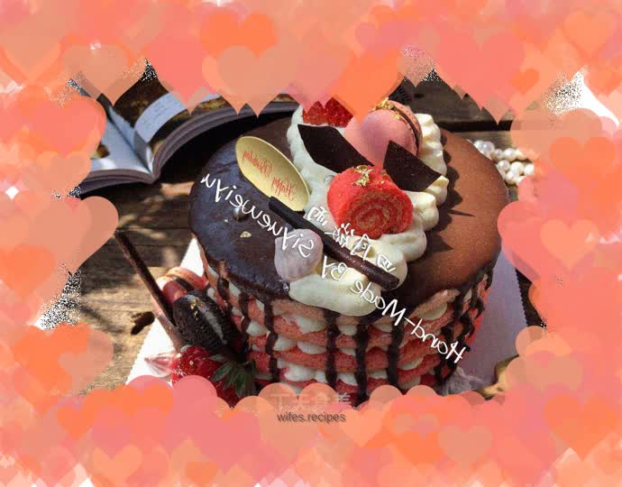 Sakura color gradient chocolate glaze naked cake