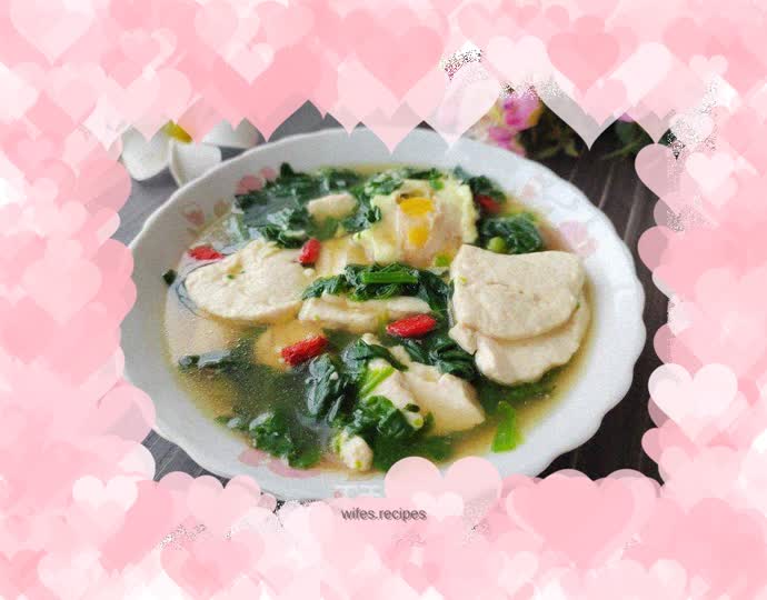Spinach, duck egg and tofu soup