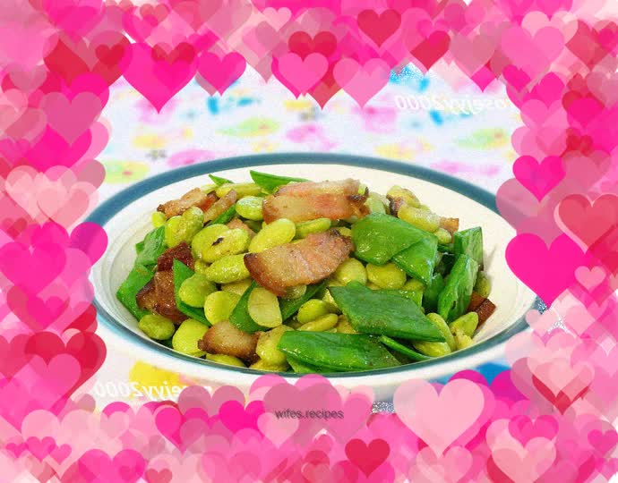 Stir-fried bacon with double beans