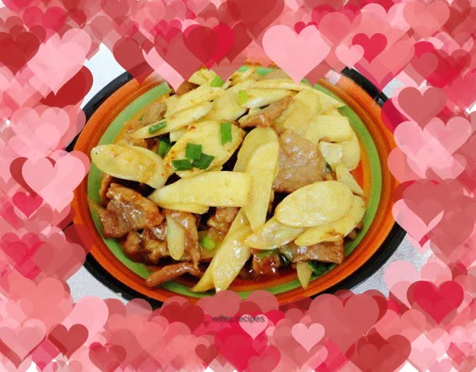 Stir-fried pork slices with wild rice