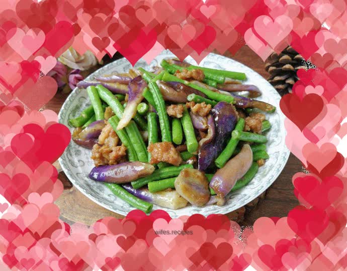 Braised Beans with Minced Pork, Eggplant