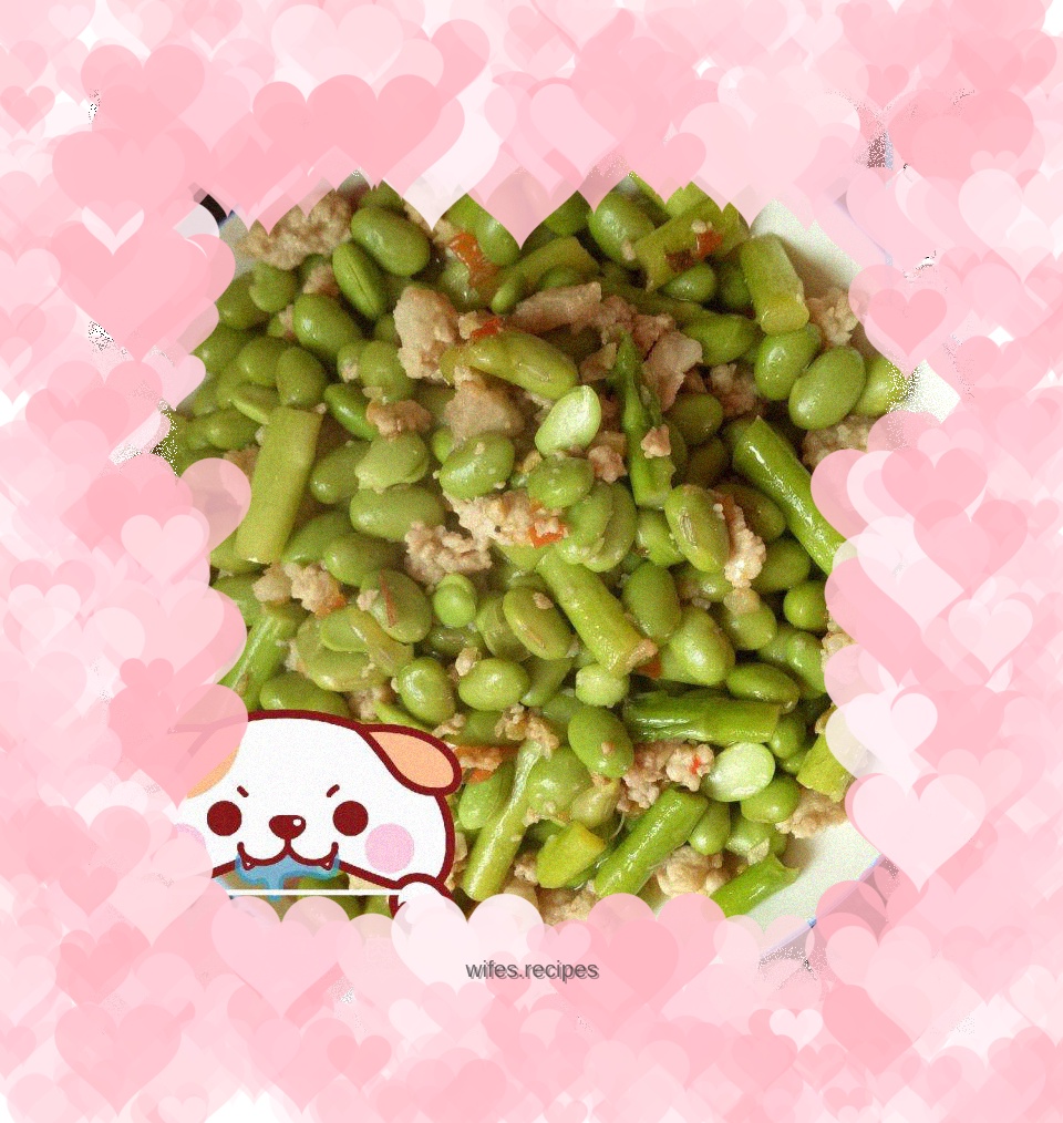 Minced pork with asparagus and green beans