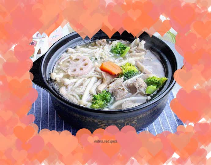 Braised Pork Ribs with Mushrooms and Lotus Roots