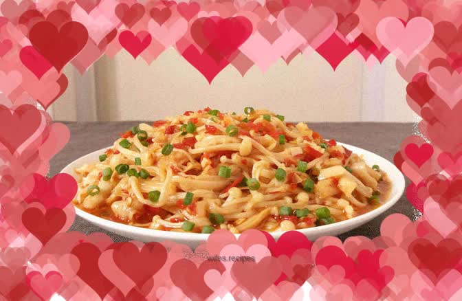 Enoki Mushrooms with Chopped Pepper and Garlic