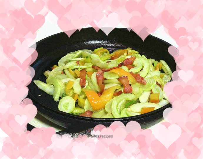 Stir-fried Pork Neck with Double Melon