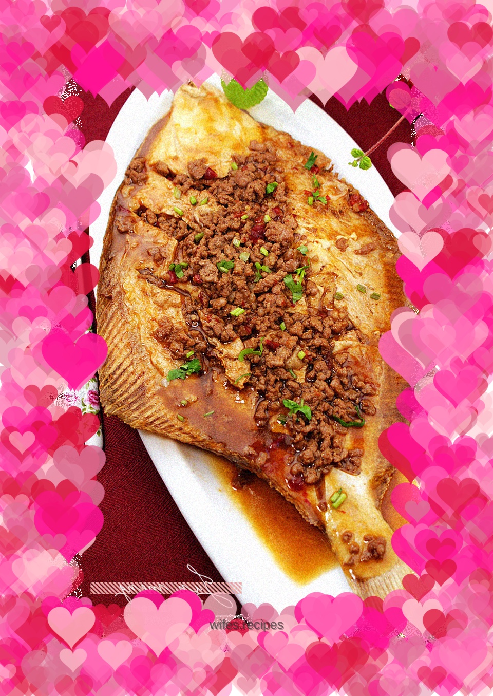 Grilled stone sole with minced meat