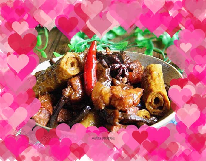 Roasted pork with bean tendon sticks