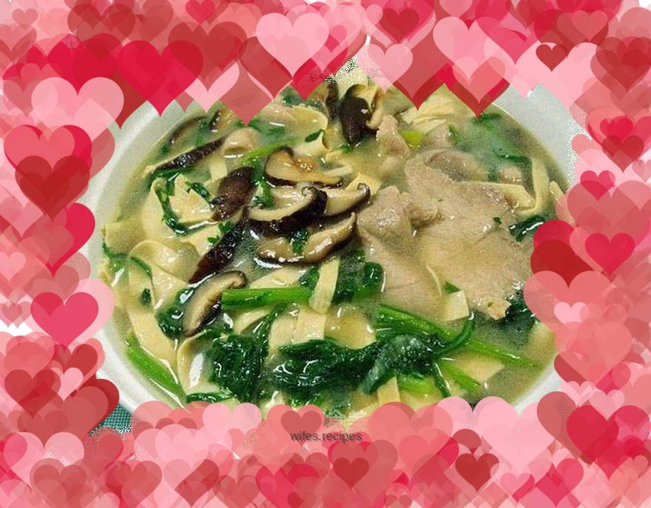 Chrysanthemum, bean curd and pork slices soup