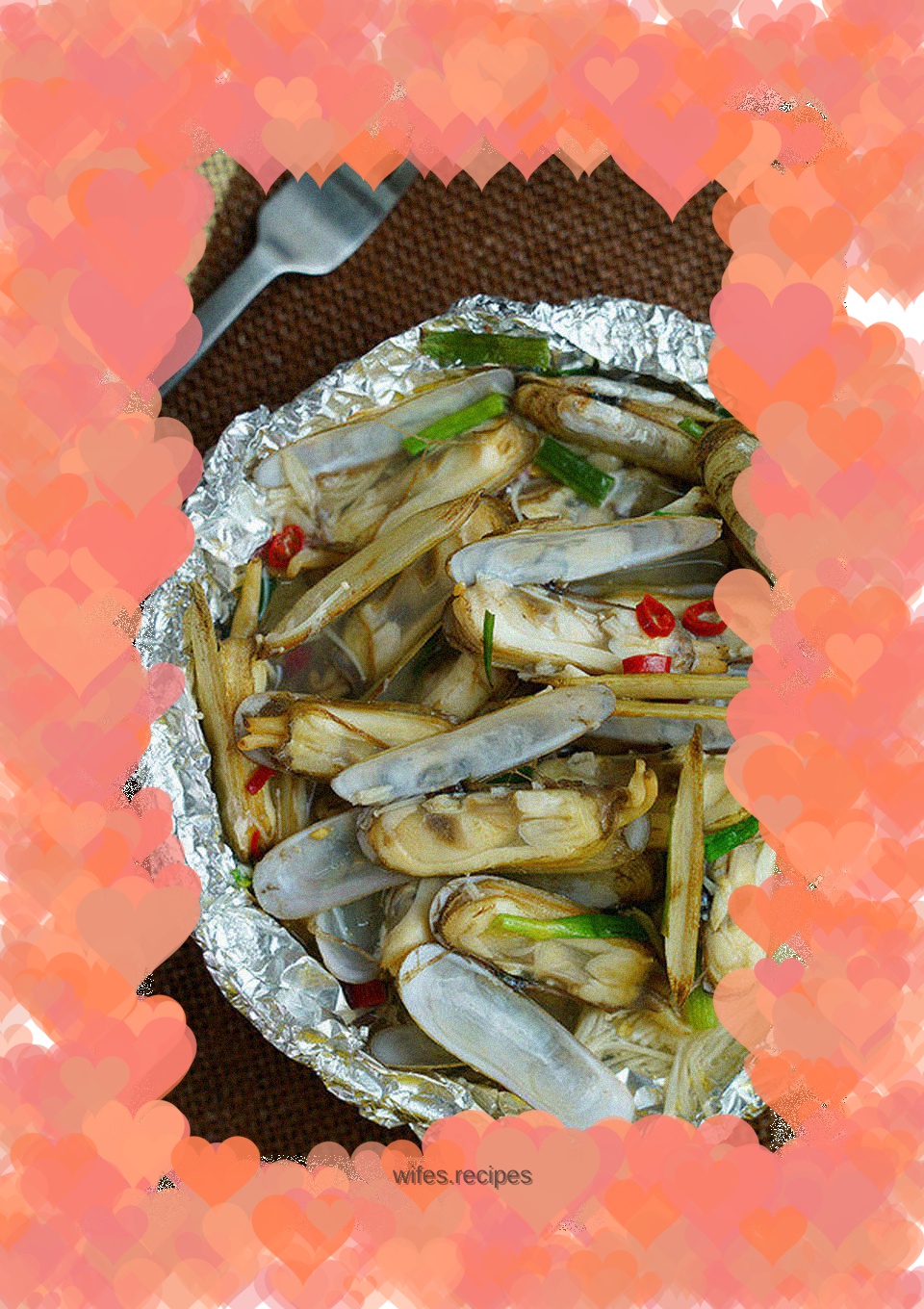 Grilled razor clams with enoki mushrooms