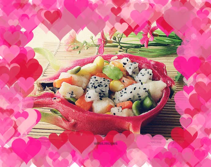 Colorful dragon fruit diced fish