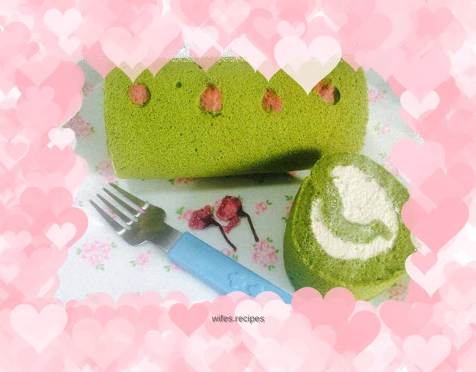 Sakura matcha cake roll