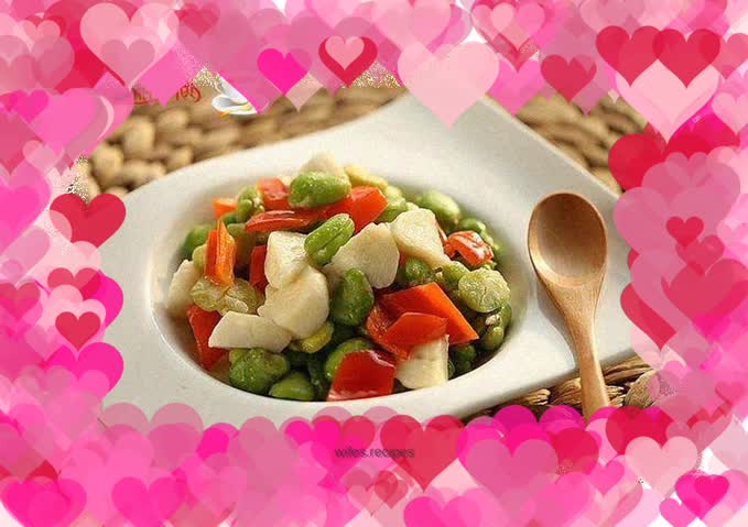 Fried fish balls with broad bean rice