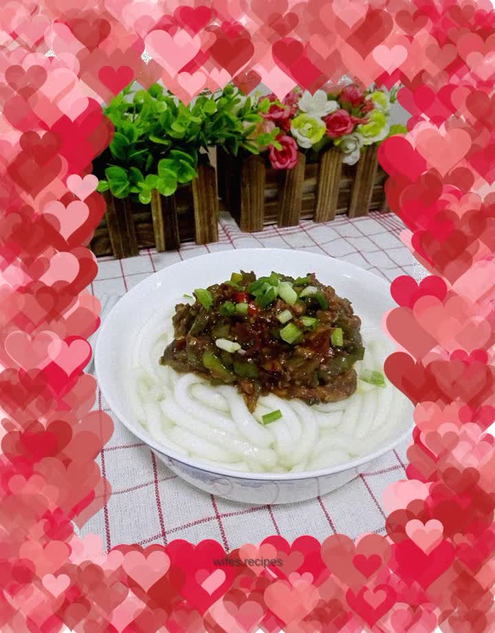 Spicy Potato Noodles with Double Pepper Meat Sauce