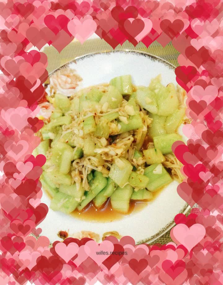 Cucumber mixed with enoki mushrooms