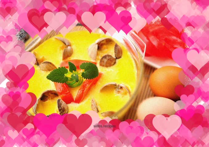 Steamed Egg with Tomato, Flowers and Clam