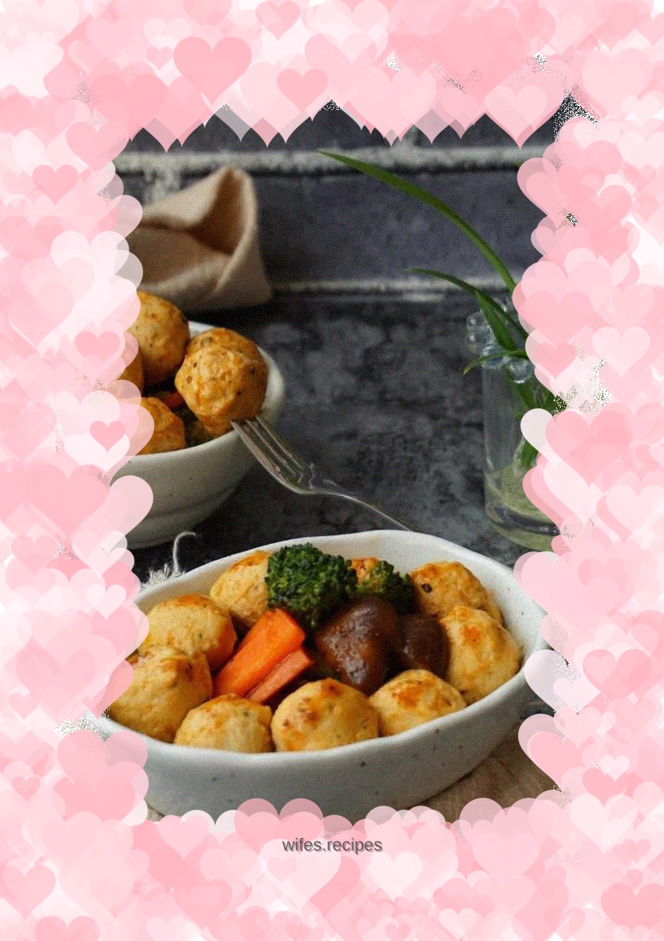 Black pepper and seasonal vegetable chicken balls