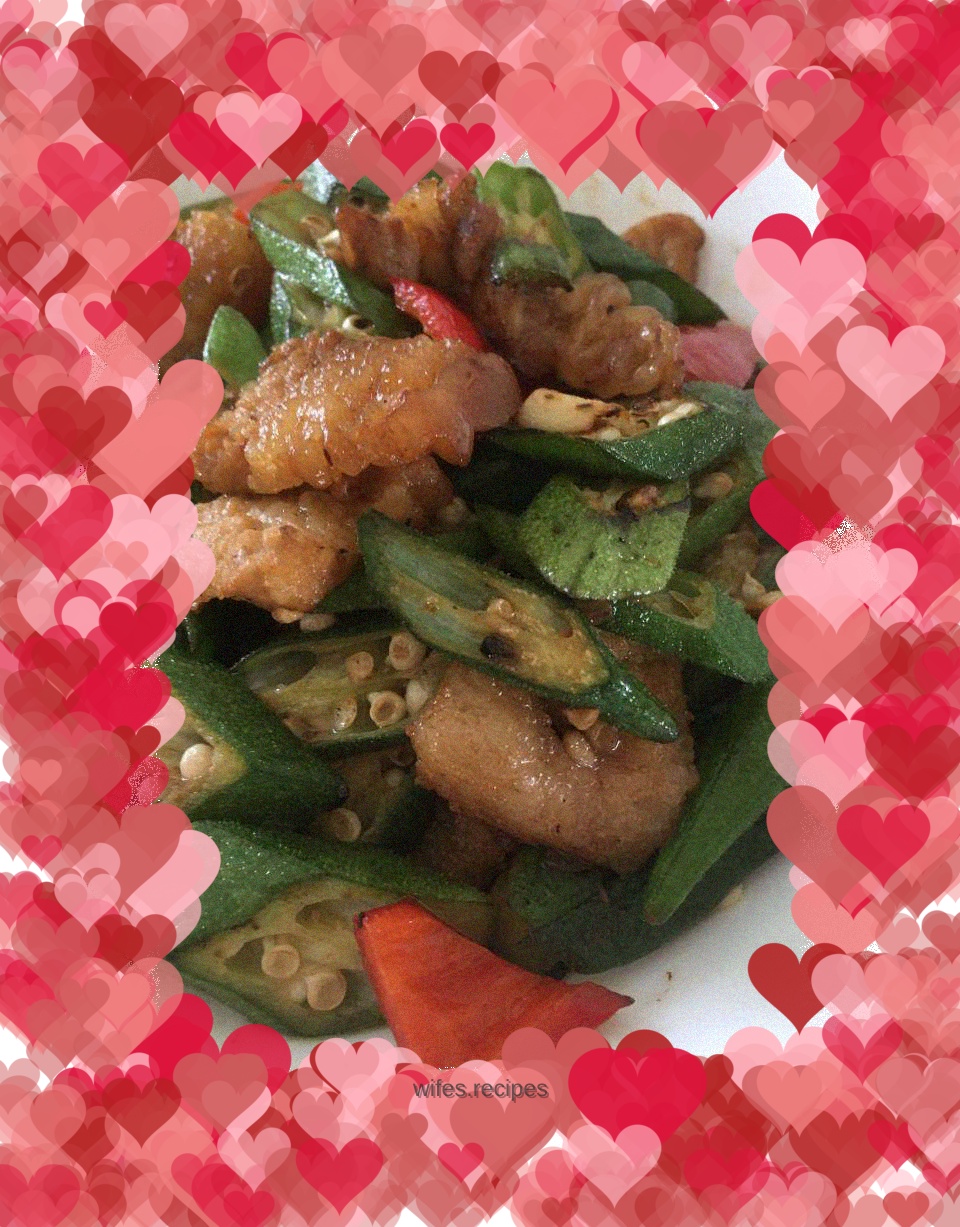 Stir-fried pork belly with okra