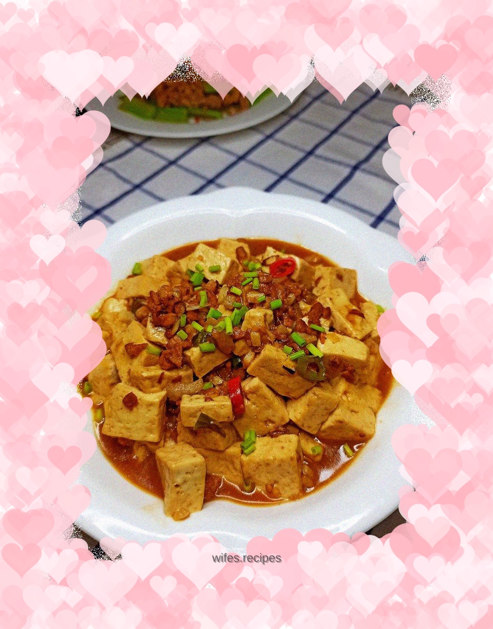Homemade minced meat stewed with tofu