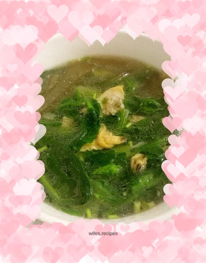 Clam spinach vermicelli soup (eat two clams and meat)
