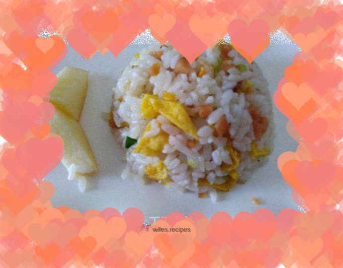 Fried rice with ham, sausage and egg