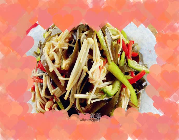 Enoki mushrooms mixed with shredded kelp