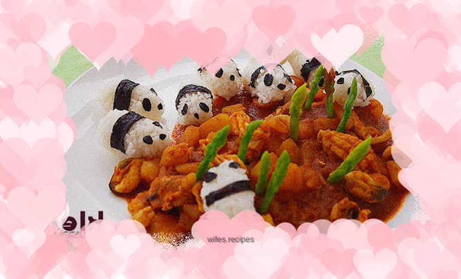Cute cat curry paella