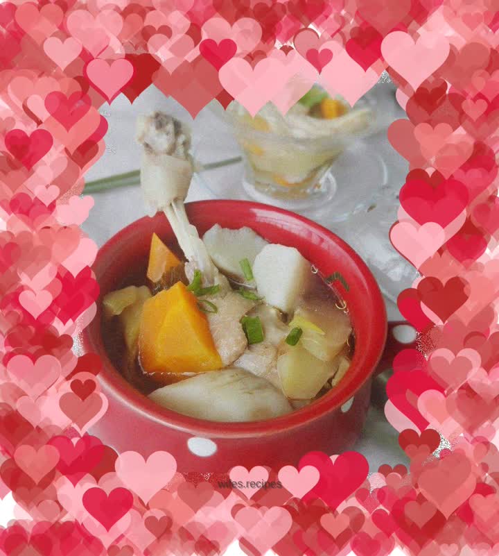 Yam, carrot, pickled cabbage and old duck soup