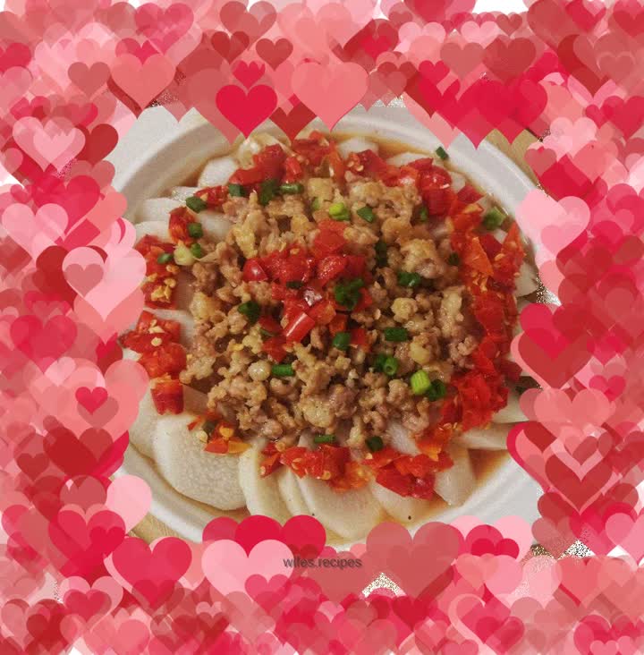 Steamed yam with minced pepper and pork