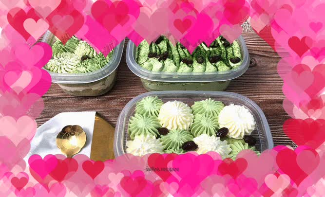 Matcha honey bean box cake, with a light tea aroma and sweet cream, fresh and not sweet.