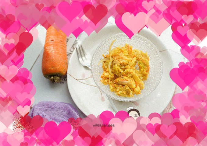 Over 9 months old, scrambled eggs with onions and meat floss
