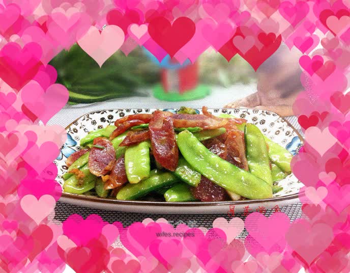 Stir-fried snow peas with Cantonese sausage