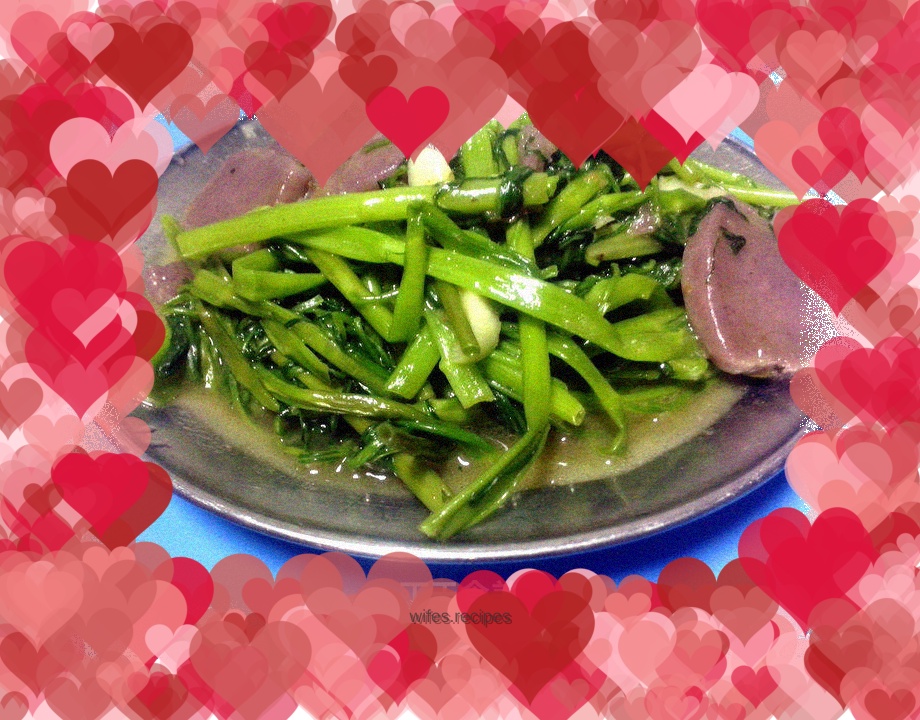 The delicacy of spring~~~~Purple sweet potato rice cake and fried water spinach