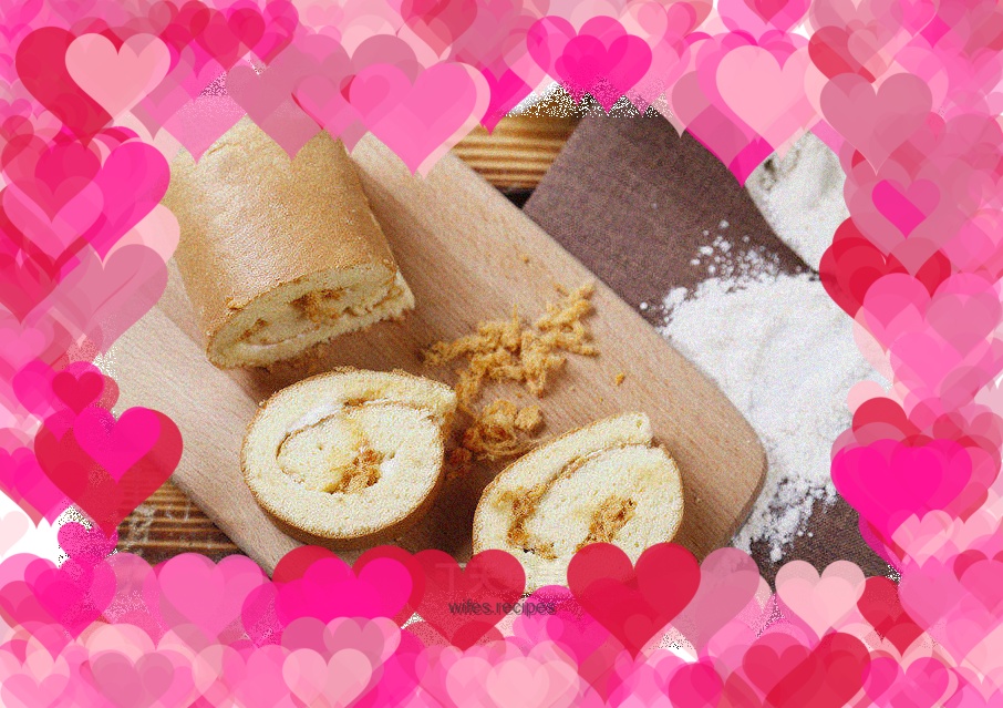 Meat floss chiffon cake roll (cake made in oven)