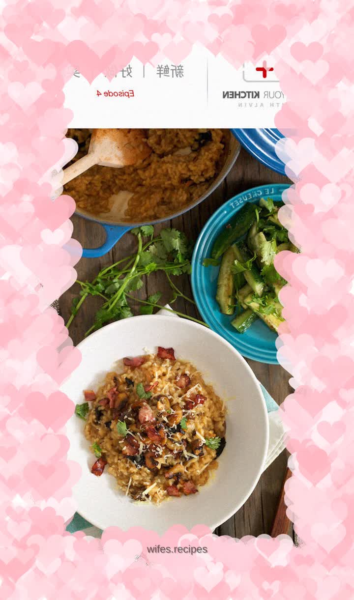 Mushroom risotto and cucumber