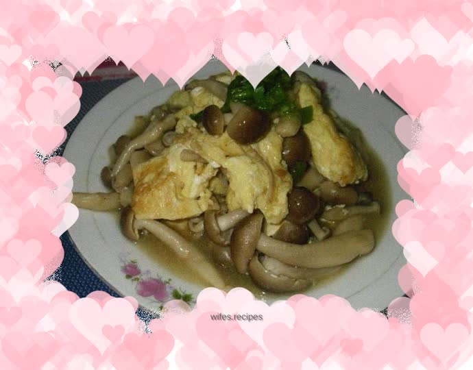 Scrambled eggs with crab flavored mushrooms