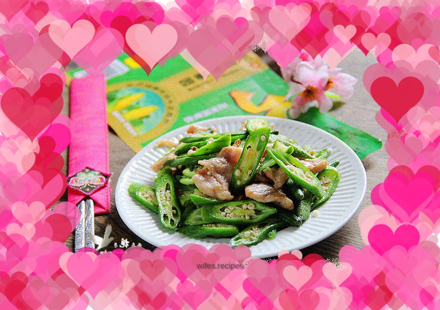 Stir-fried pork slices with okra