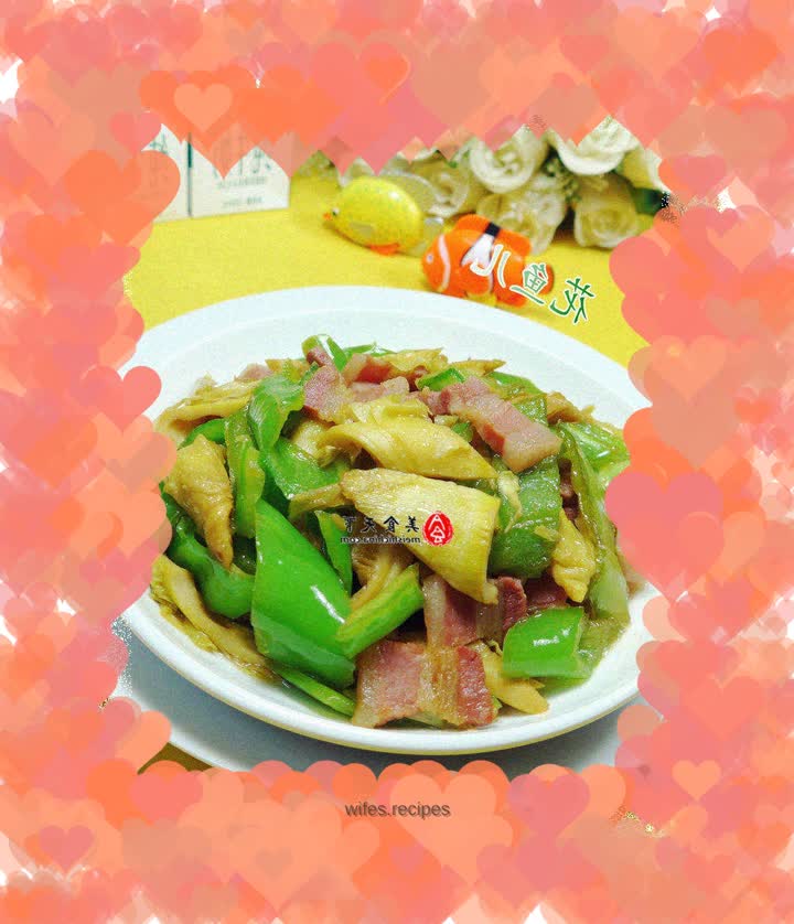 Stir-fried pork with bamboo shoots and five-flowered pepper