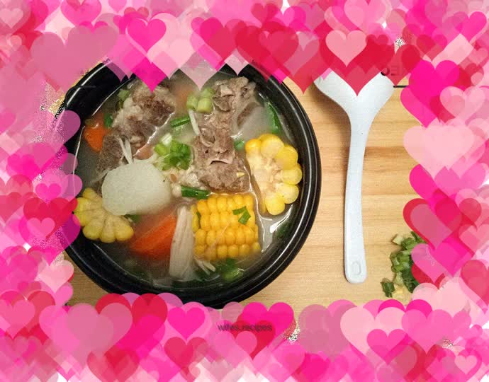 Nutritional soup with yam, corn, carrot, enoki mushroom and pork ribs