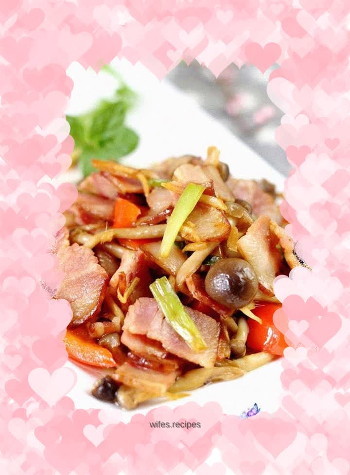 [The “beautiful” taste of bacon is “big” and different]—Fried bacon with crab-flavored mushrooms