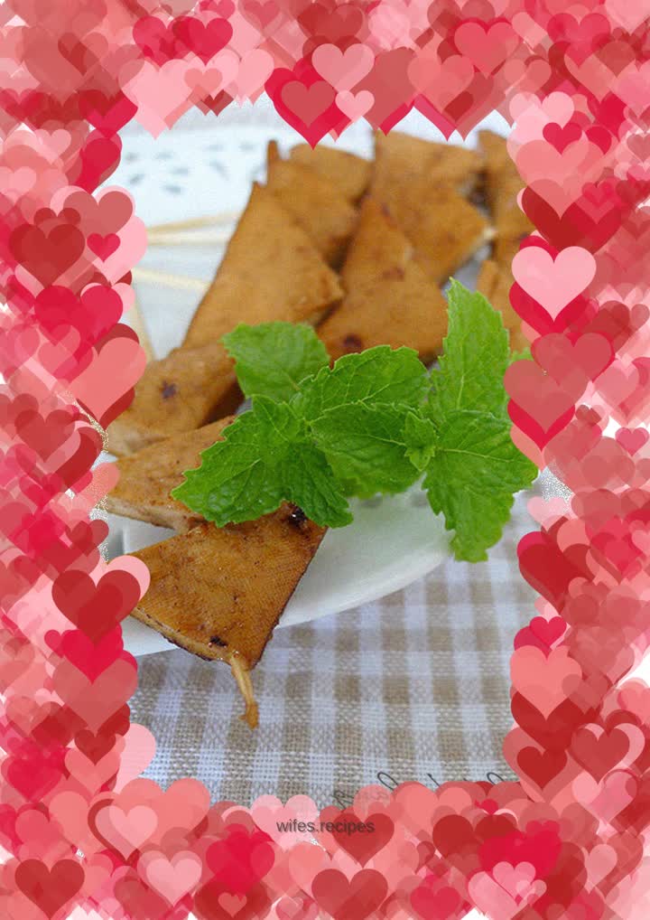 Spiced dried tofu skewers